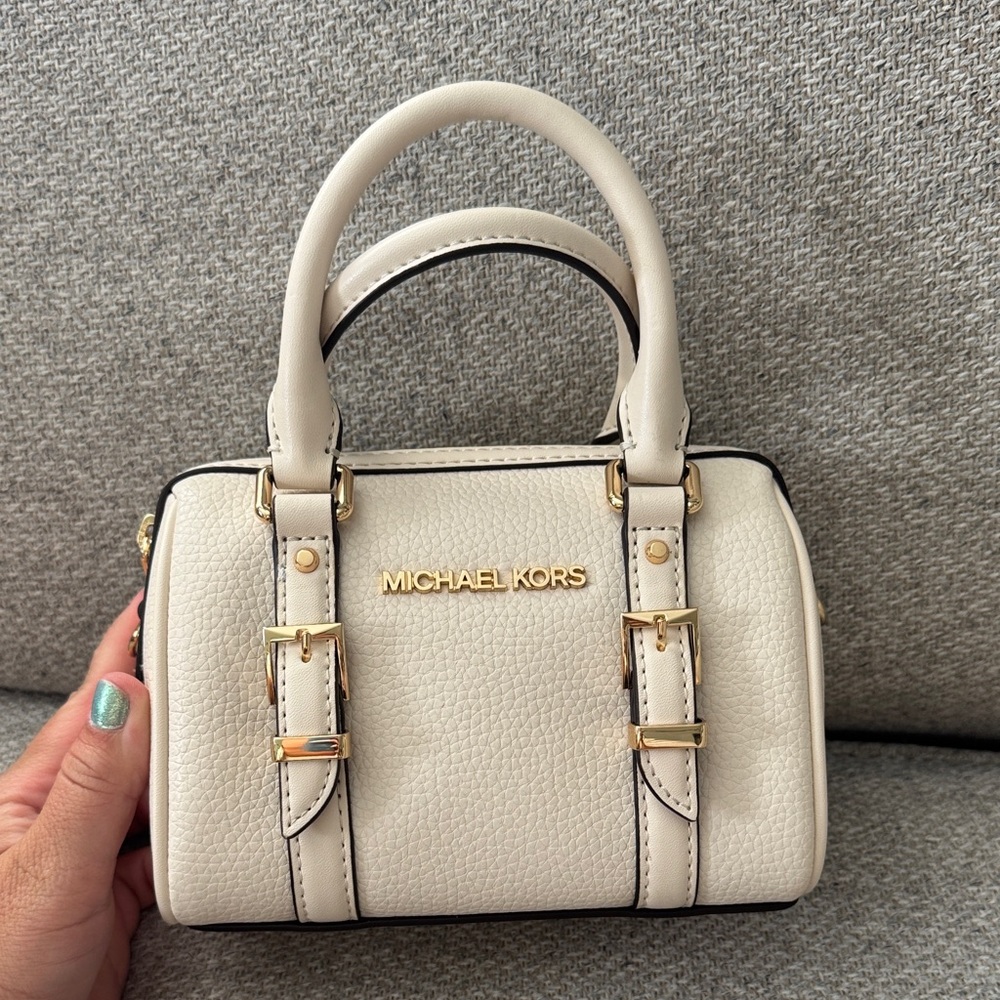 Michael Kors Cream Pebbled Leather Mini Satchel with Gold Hardware